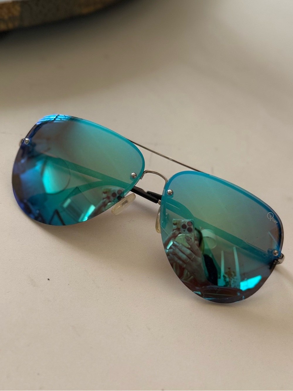 Quay Australia Teal Blue Mirrored Aviator Sunglasses
